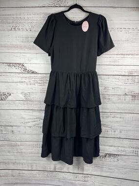 Charley's Boutique Dress Women's Size L Tiered Ruffle Short Sleeve Midi Layered